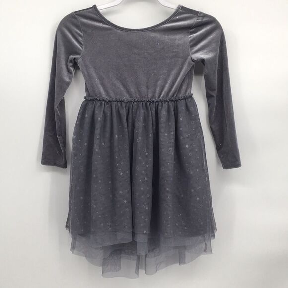 Cat & Jack Gray Sparkle Holiday Dress Long Sleeve Tulle Overlay S 6/6x - Picture 1 of 6